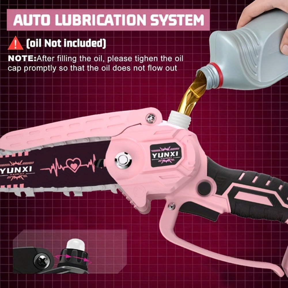 Mini Chainsaw 6 Inch 21V Cordless Battery Powered | Handheld Electric Chain Saw for Tree Branch Trimming Wood Cutting | Lightweight Portable Pruning Saw Pink - product image 13