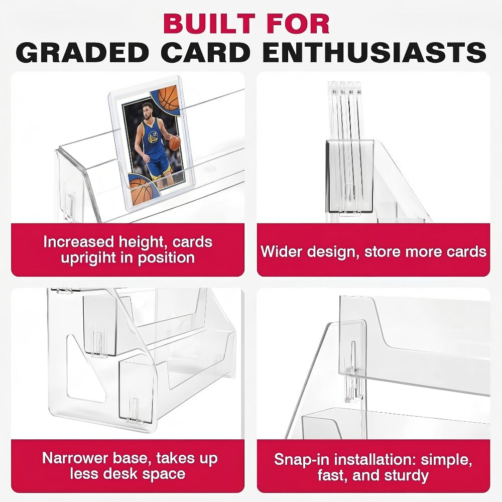 3 or 5-Tier Vertical Collectible Card Showcase, Snap-In Assembly No Tools Desktop Holder for Baseball Basketball MTG Trading Cards – PSA BGS SGC Graded Card - product image 7