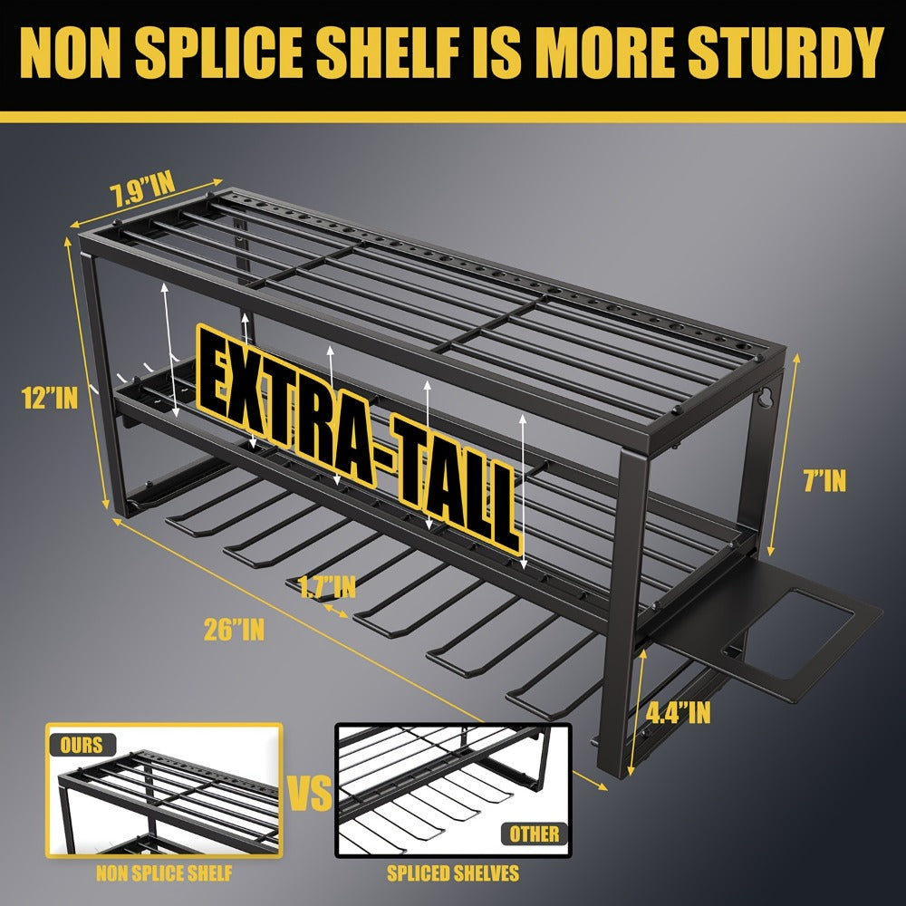 Wall Mounted Power Tool Organizer Rack – Heavy Duty Metal Drill Holder with 2/3/4 Layer Floating Shelf | Garage Tool Storage for Cordless Drills, Screwdrivers & Power Tools | No El - product image 9