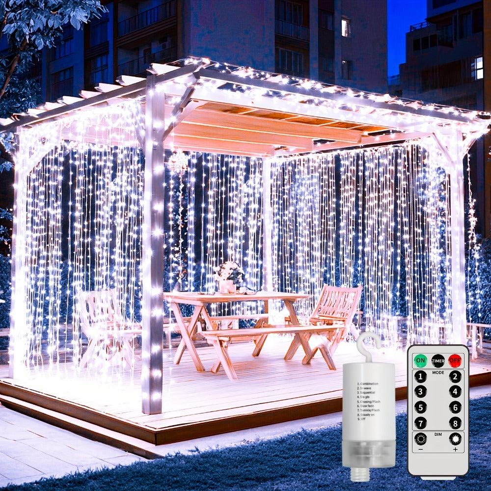 Curtain Lights for Gazebo Outdoor, 330 LED 10ft x 10ft Waterfall Fairy Lights Battery Operated with Remote, IP65 Waterproof Hanging String Lights with 8 Modes for Bedroom Porch Pat - product image 4