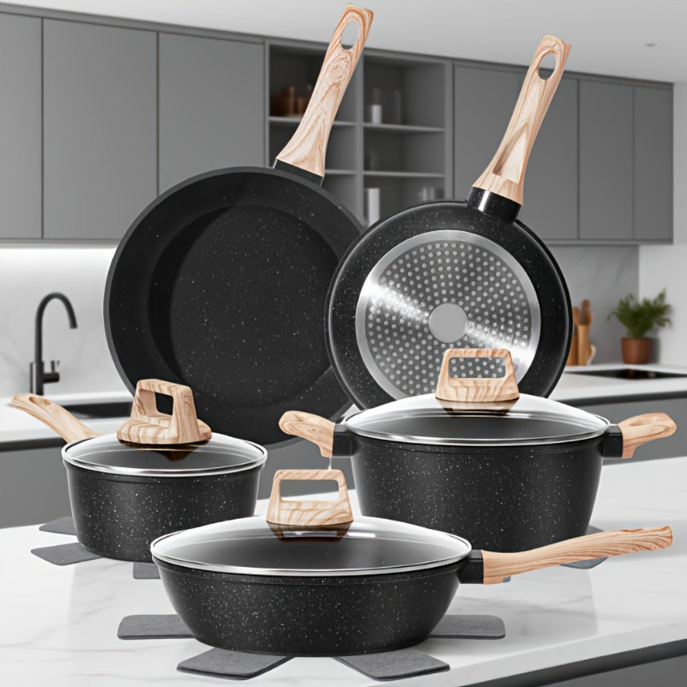 Pots and Pans Set 12-Piece Non-Stick Kitchen Cookware – Complete Cooking Set with Frying Pan | Durable Even-Heating Non-Stick Coating | Available in Black & White | Home Kitchen Es - product image