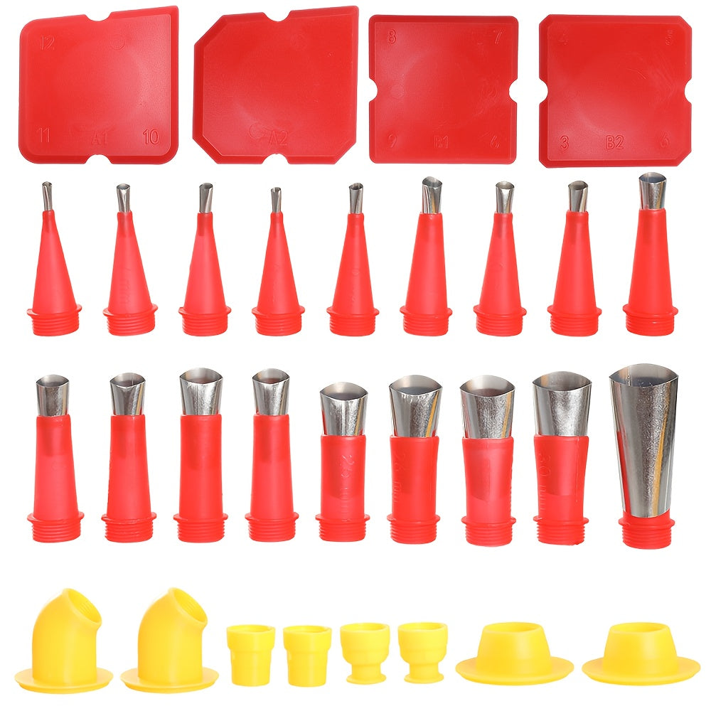 Caulking Tool Kit 30 Piece | 16 Reusable Nozzle Tips 8 Connectors 4 Grout Scrapers Stainless Steel | Caulk Finishing Set for Bathroom Kitchen Doors Windows Tile Sealing - product image 9