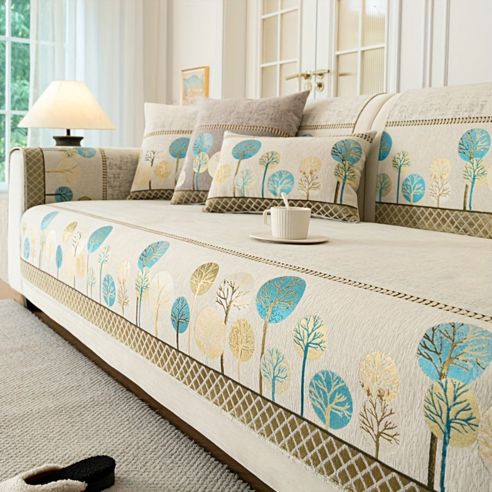 Sofa Couch Cover Light Luxury Geometric Embroidery 1pc - Knit Anti-Slip Four Seasons Universal Pet Friendly Furniture Protection Slipcover | Grey Blue White | Single 2-Seat Living  - product image 12