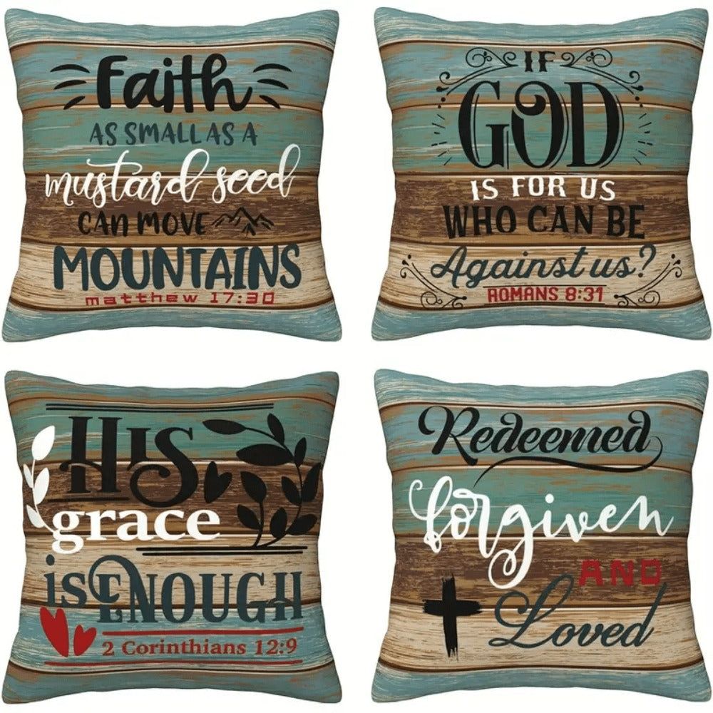 Throw Pillow Covers Scripture Quotes 4 Pack Decorative Linen Cushion Covers Inspirational Bible Verse for Sofa Couch Bedroom Living Room Home Decor 18x18 Inch No Insert - product image 3