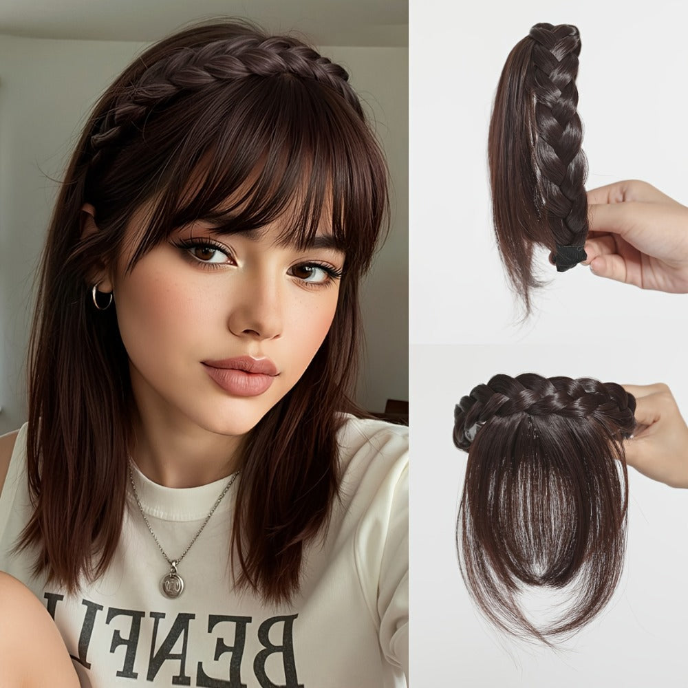 Headband Hair Extension with Bangs Synthetic — Women's Clip-On Fringe, 4 Colors: Black, Reddish Brown, Light Brown, Khaki, 4 Inch, Cosplay, Halloween & Party - product image