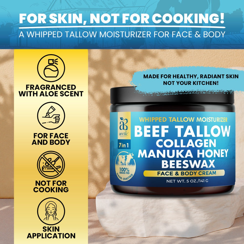 Whipped Beef Tallow Moisturizer - Organic Grass-Fed Face & Body Cream with Manuka Honey, Jojoba Oil, Collagen & Aloe Vera, All-in-One Natural Skincare for All Skin Types - product image 6
