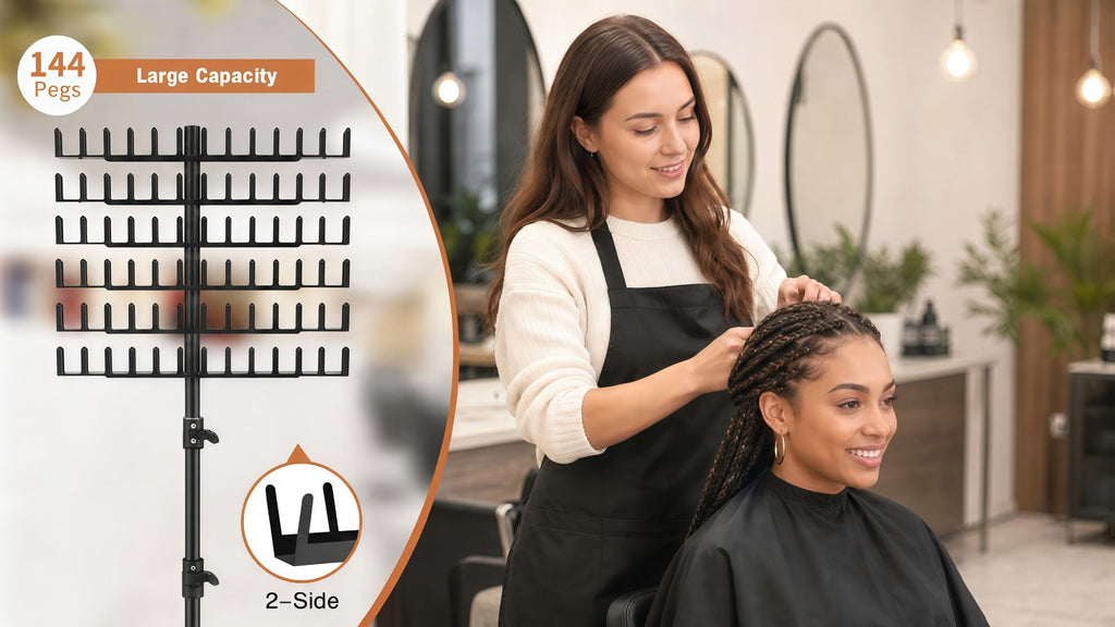144 Strand Braiding Hair Rack Standing Height Adjustable 30-50 Inch Foldable – Tangle-Free Hair Extension Holder | Knotless Box Braids Cornrows Organizer | Salon Hairstylist Tool B - product image 13