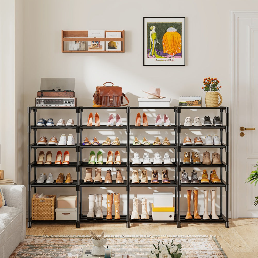 Large Metal Shoe Rack 4-Row 9-Tier Freestanding Shoe Organizer for Entryway Bedroom Hallway | 64-Pair Capacity Shoe Tower with Golden Tubes DIY Adjustable Shelves Space-Saving Vert - product image 11