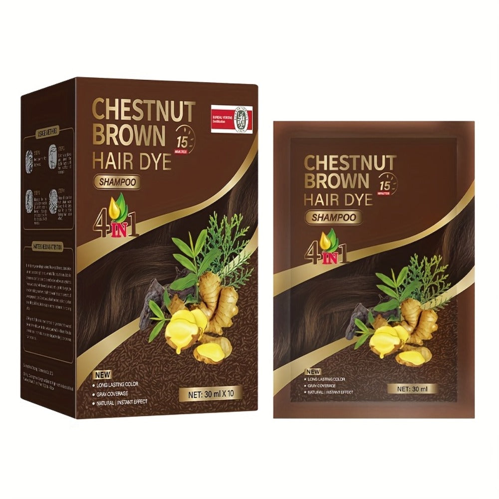 3-in-1 Hair Dye Shampoo Sachets Box of 10 Packs — Natural Color, Grey Coverage, Deep Cleansing, No-Mix Formula, Travel-Friendly Individual Packaging for Women & Men, Black Brown Ch - product image 9