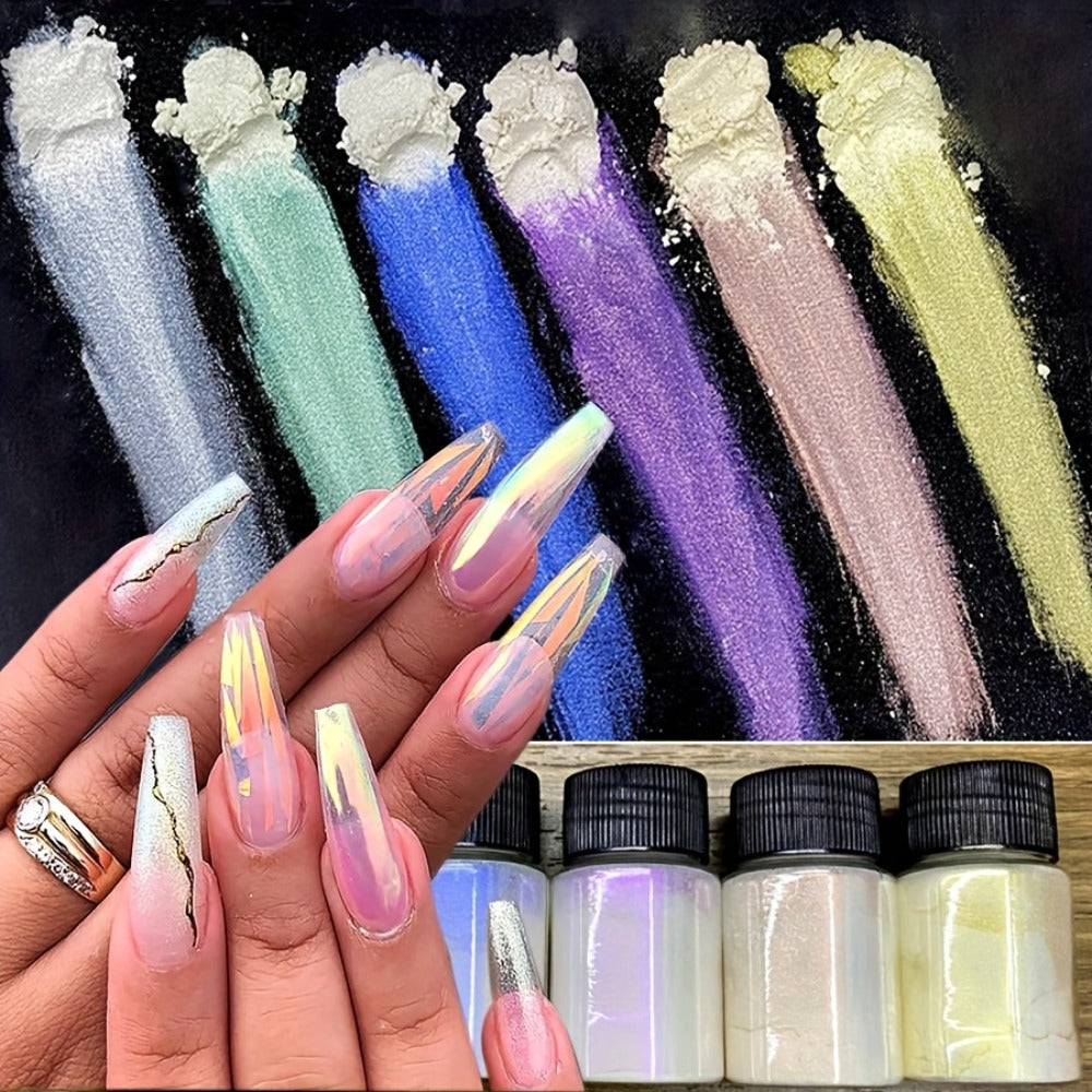 Aurora Nail Powder 12 Colors Chrome Pearl Glitter Neon Dust Holographic Iridescent Pigment Set for Chrome Nail Art Dipping Powder Decoration Nail Charms Gel Acrylic - product image 7