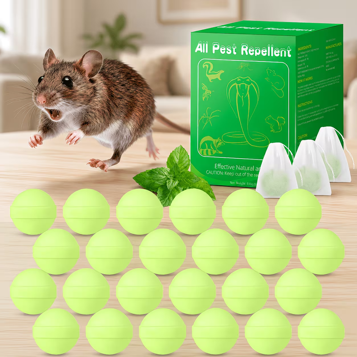 Peppermint Rodent Repellent Balls, Natural Mice Repellent Indoor Outdoor, Mouse Spider Ant Roach Repellent, Pest Control Balls for Home Garage Attic Kitchen - product image 3