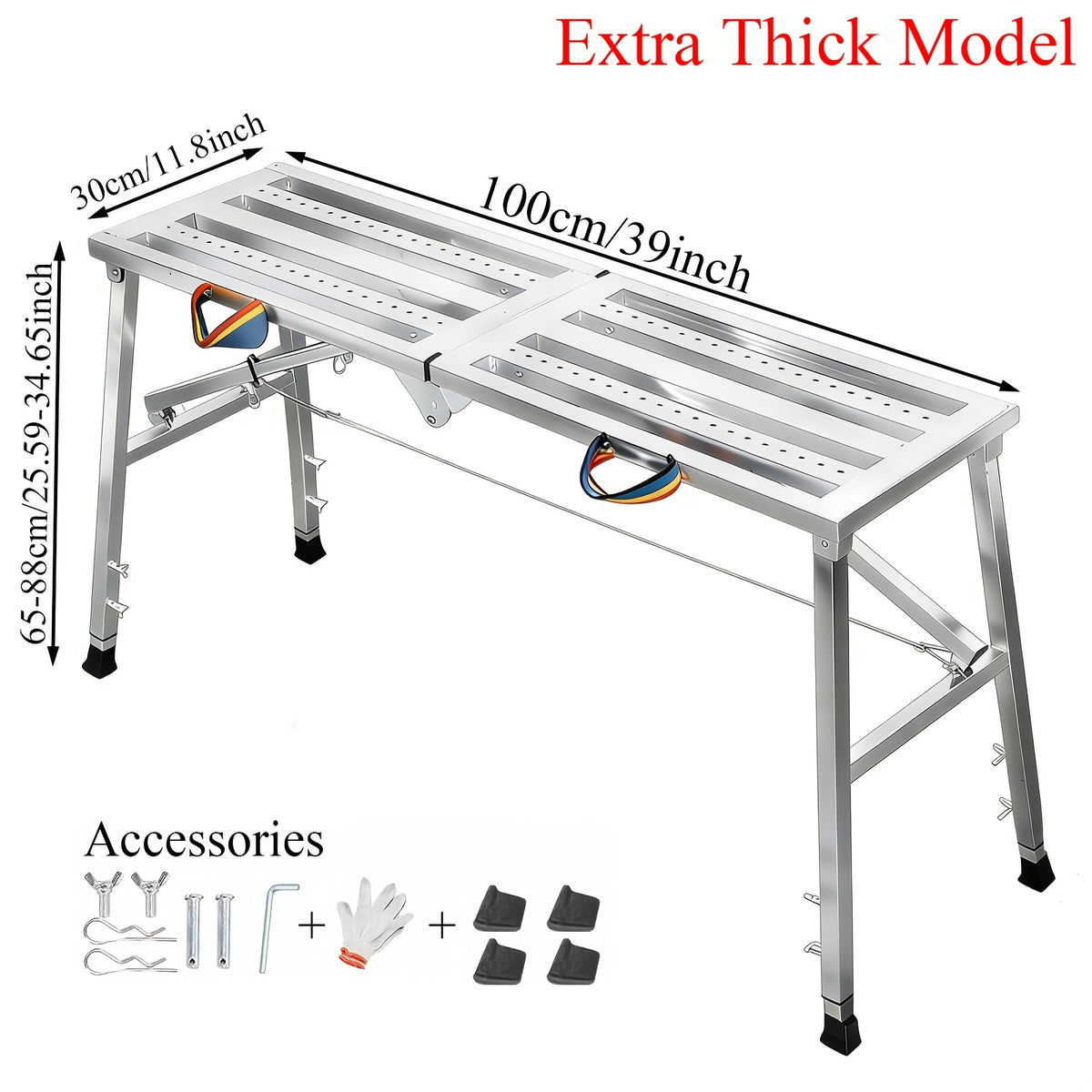 Portable Foldable Workbench with Adjustable Height & Wide Base - Scaffolding Work Platform, Heavy-Duty Foldable, Railing Suitable for Home Renovation, RV - product image 15