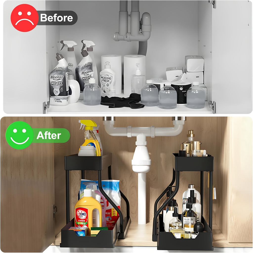 2pcs Under Sink Organizer with Sliding Shelves Multi-Purpose Black Plastic Storage Basket for Bathroom and Kitchen Cabinet Durable Construction Bathroom - product image 16