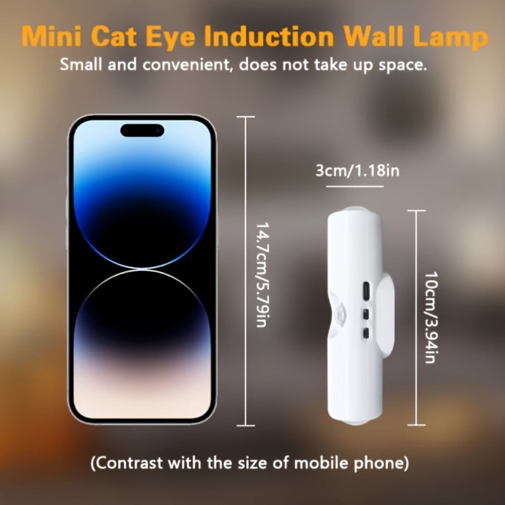 Cat Eye LED Wall Light Motion Sensor – 6 Pack USB Rechargeable Night Lamp, 3 Color Settings, Wireless Auto Sensing No Wiring for Bedroom Stairs Closet Bathroom Hallway (RGB / Three - product image 5