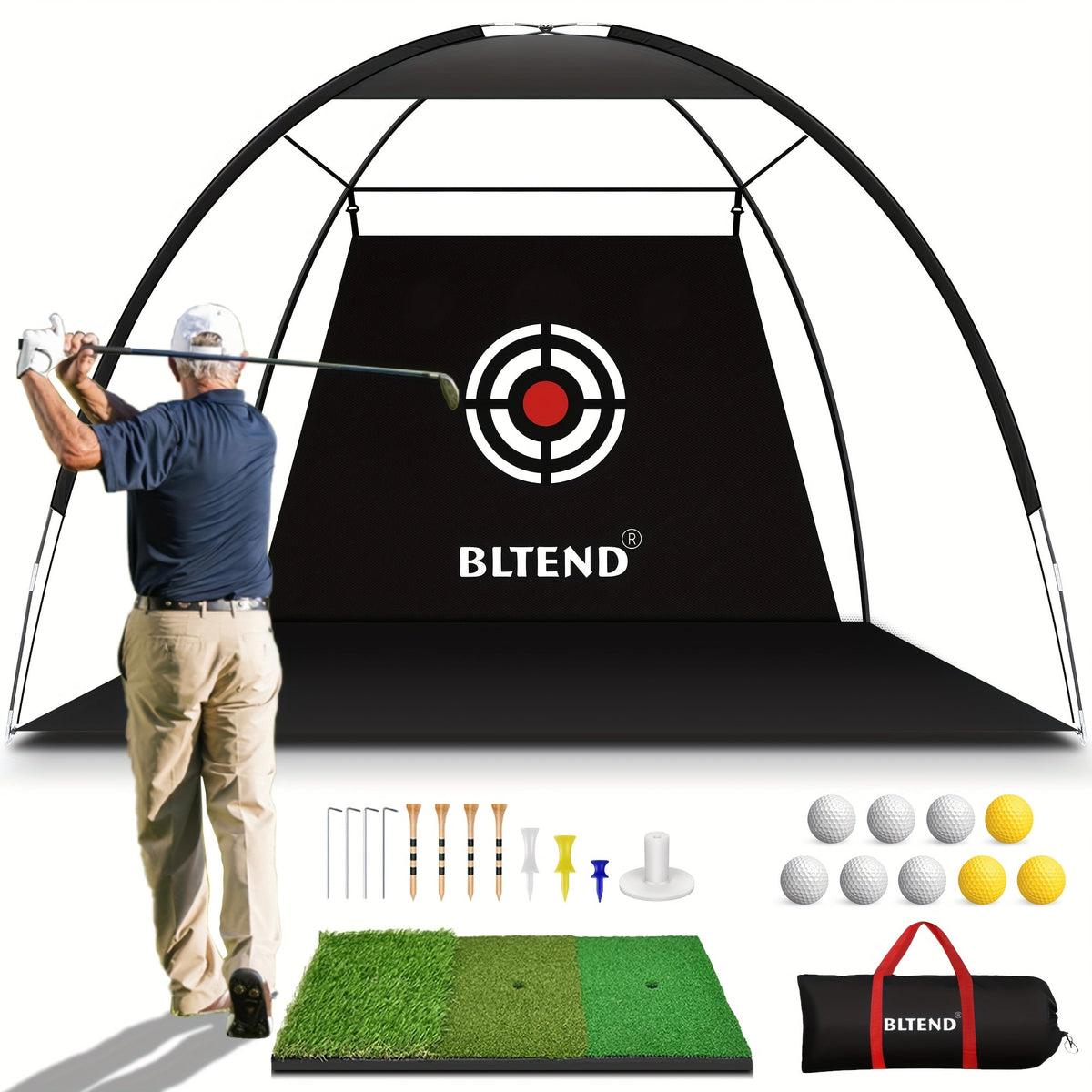 Golf Practice Net 10x7ft with Hitting Mat – Portable Golf Chipping Net for Backyard Indoor Outdoor Use – Golf Gifts for Men Dad Golfers – Golf Training Net for Driving Pitching