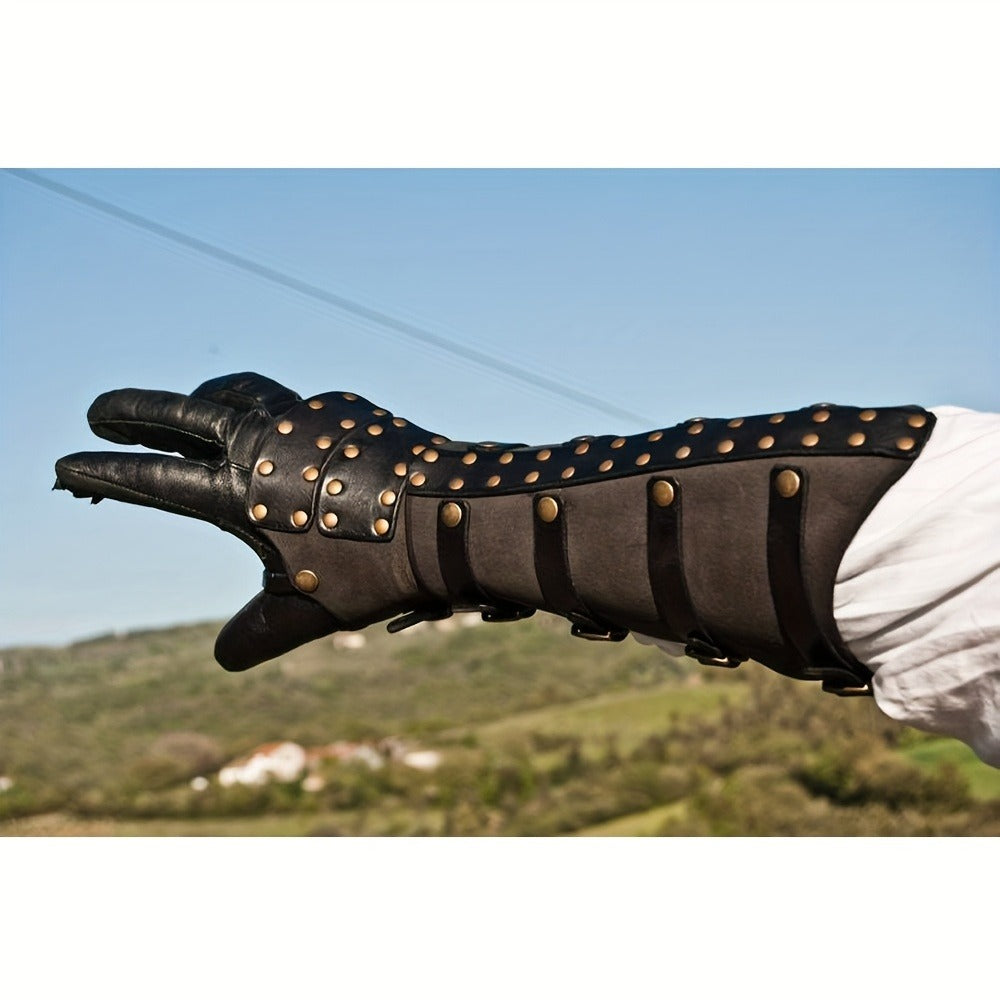 Medieval Rivet Wrist Guard Leather Bracer | Viking Renaissance Retro Arm Guard with Riveted Detail for Men, Halloween Cosplay, LARP, Renaissance Fair, Father's Day & Christmas Gift