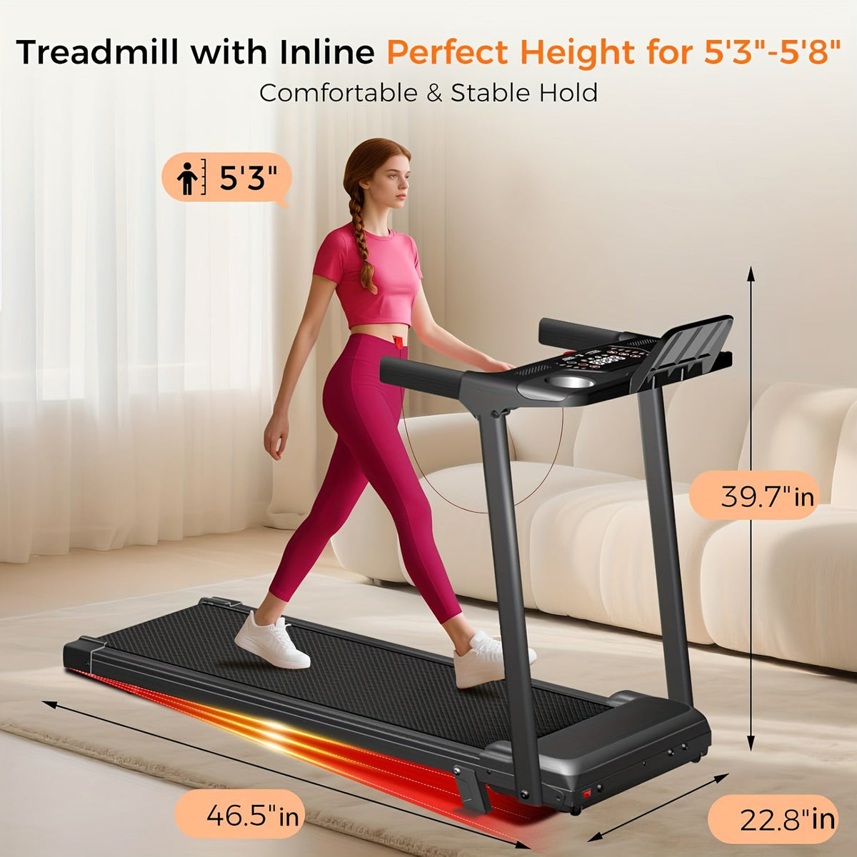 3.0HP Quiet Walking Pad for Home, 300LBS Capacity, Travel-friendly Under Desk Treadmill for Walking, Jogging & Running – Folding Treadmill 3-in-1 with 14% Auto - product image 3