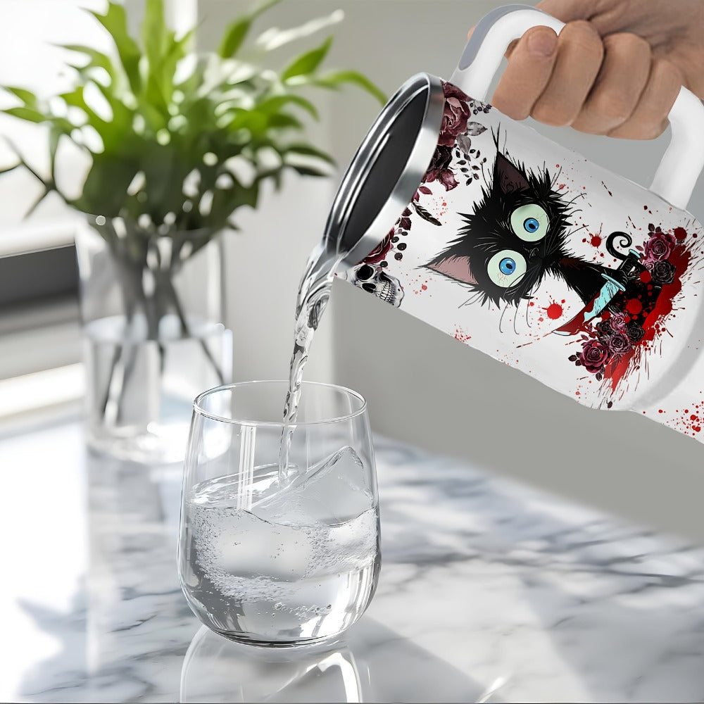 Halloween Horror Cat 40oz Insulated Tumbler with Lid and Straw – Stainless Steel Large Capacity Coffee Cup with Handle | Spooky Cat Mug for Halloween Gifts Office Home - product image 5