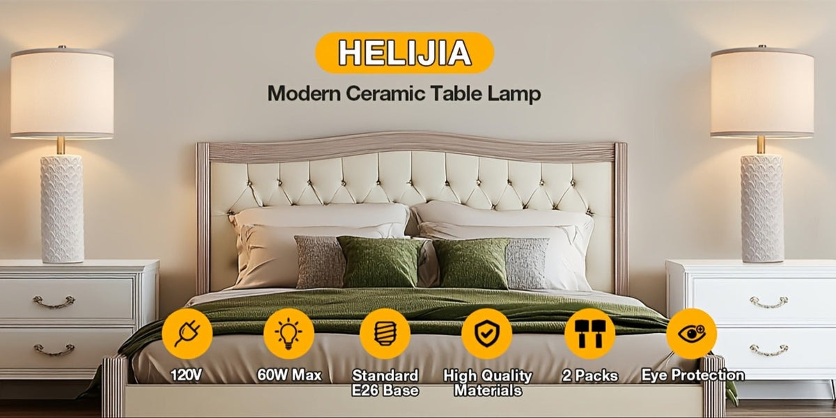 Ceramic Table Lamp – Modern Farmhouse Bedside Lamp with Drum Shade, 3 Color Temperature, Knob Switch, 9W LED Bulb Included, Rustic Nightstand Desk Light for Bedroom Living Room Off - product image 11