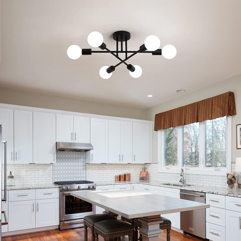 Sputnik Chandelier 6-Light Black Industrial Ceiling Light Fixture Semi Flush Mount for Bedroom Dining Room Living Room Kitchen - product image 7