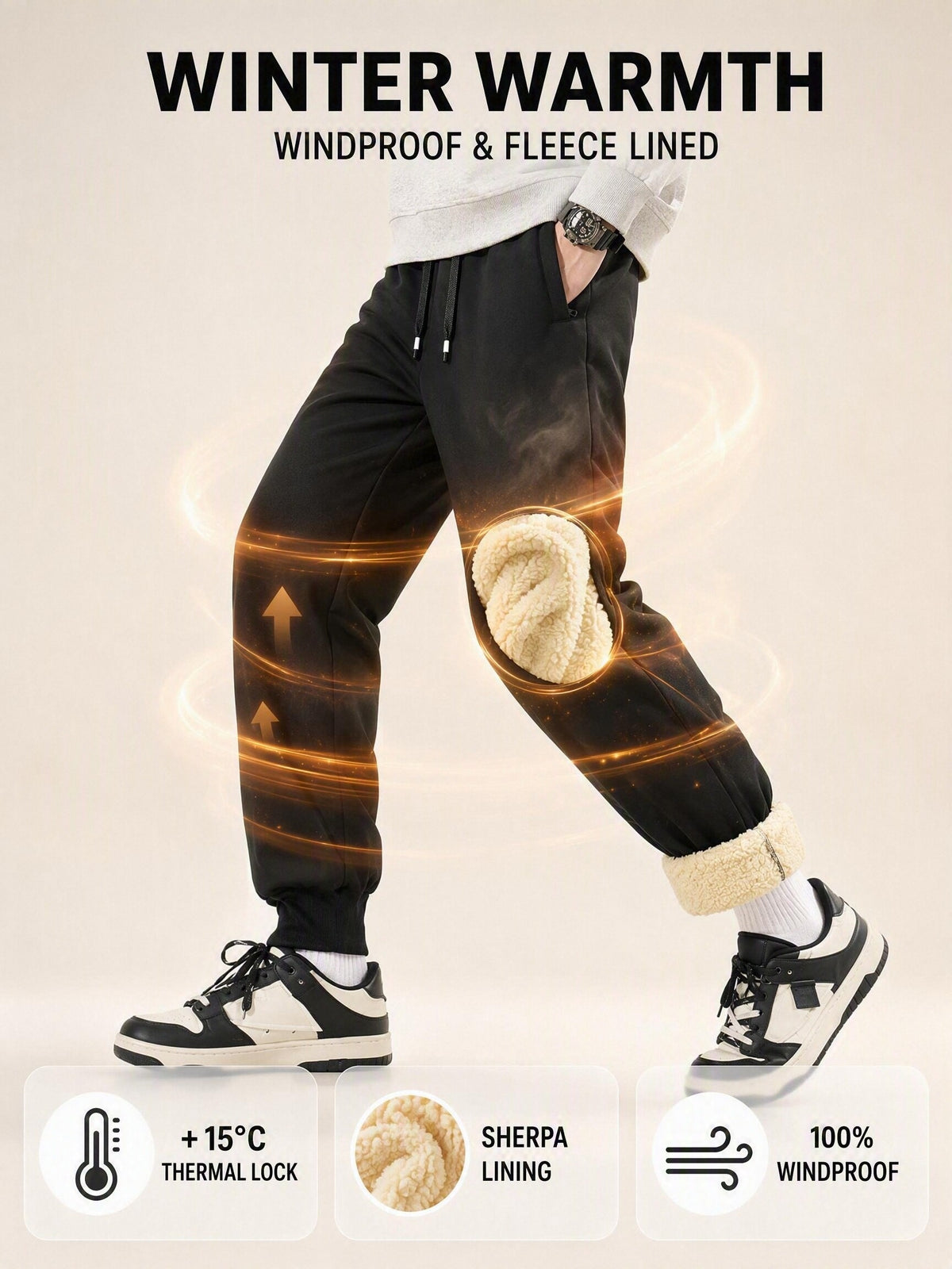 2pcs Set Of Winter Men's Warm and Friendly Soft Casual Pants, Winter Outdoor Travel with Added Casual Pants, Hidden Zipper Pocket Design, Foot Binding, Warm - product image 4