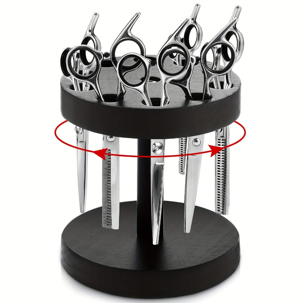 360° Rotating Scissor Holder Wooden Barber Shears Stand – 10-Slot Countertop Salon Hair Stylist Tool Organizer with 0.71" Holes for Barbershop, Grooming Station & Beauty Salon Stor - product image