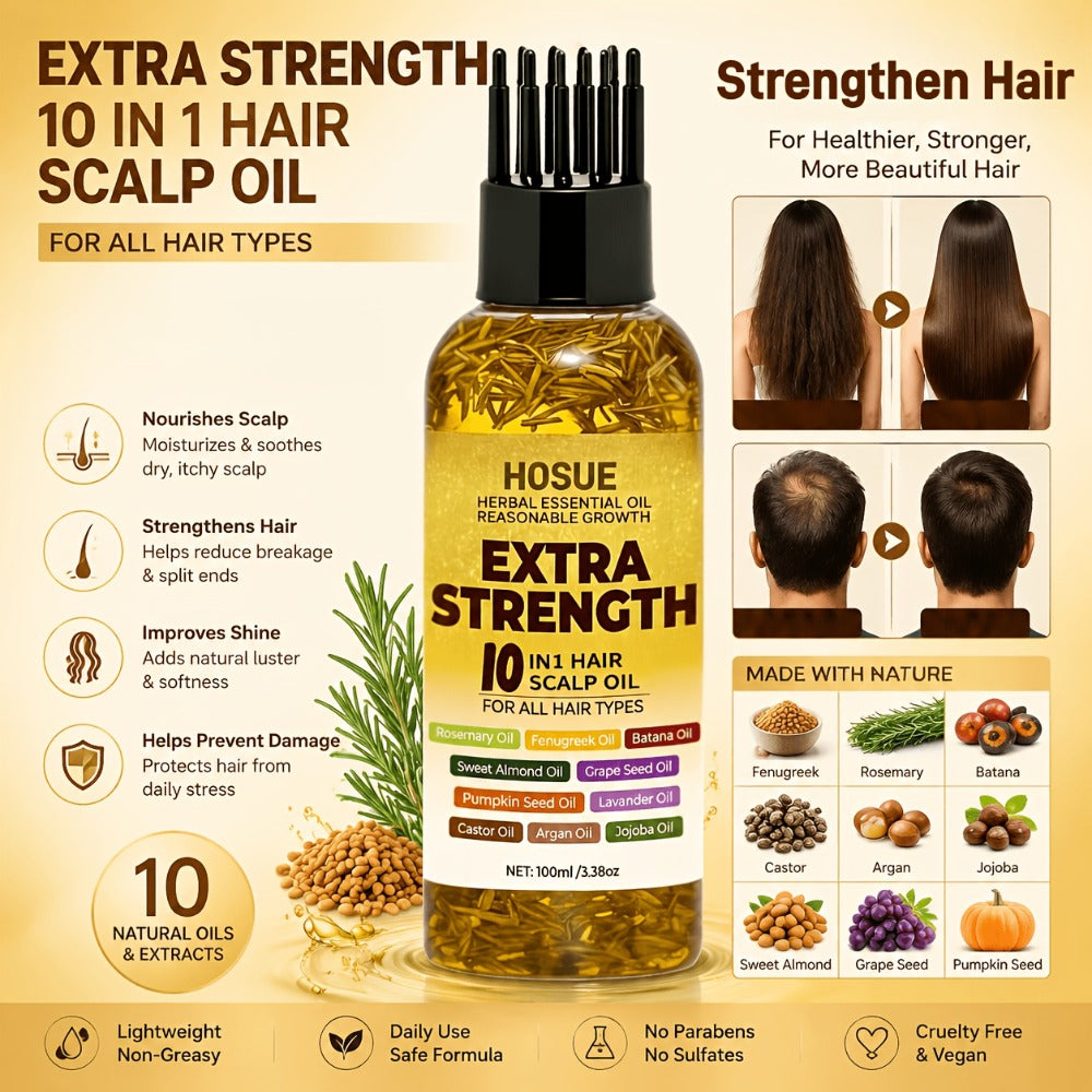 Hair Growth Oil 10-in-1 Botanical Herbal Blend Batana Rosemary Fenugreek Castor Red Onion Ginseng Turmeric Pumpkin Seed Nourishes Strengthens Shines All Hair Types 3.38oz - product image 6