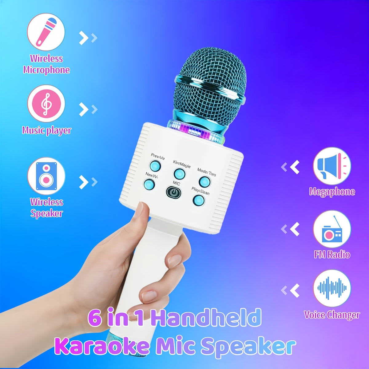 Wireless Karaoke Microphone Speaker with LED Lights and Fun Voice Changer - Portable Singing Mic, Perfect for Holiday Parties, Christmas Family Gatherings, New - product image 40