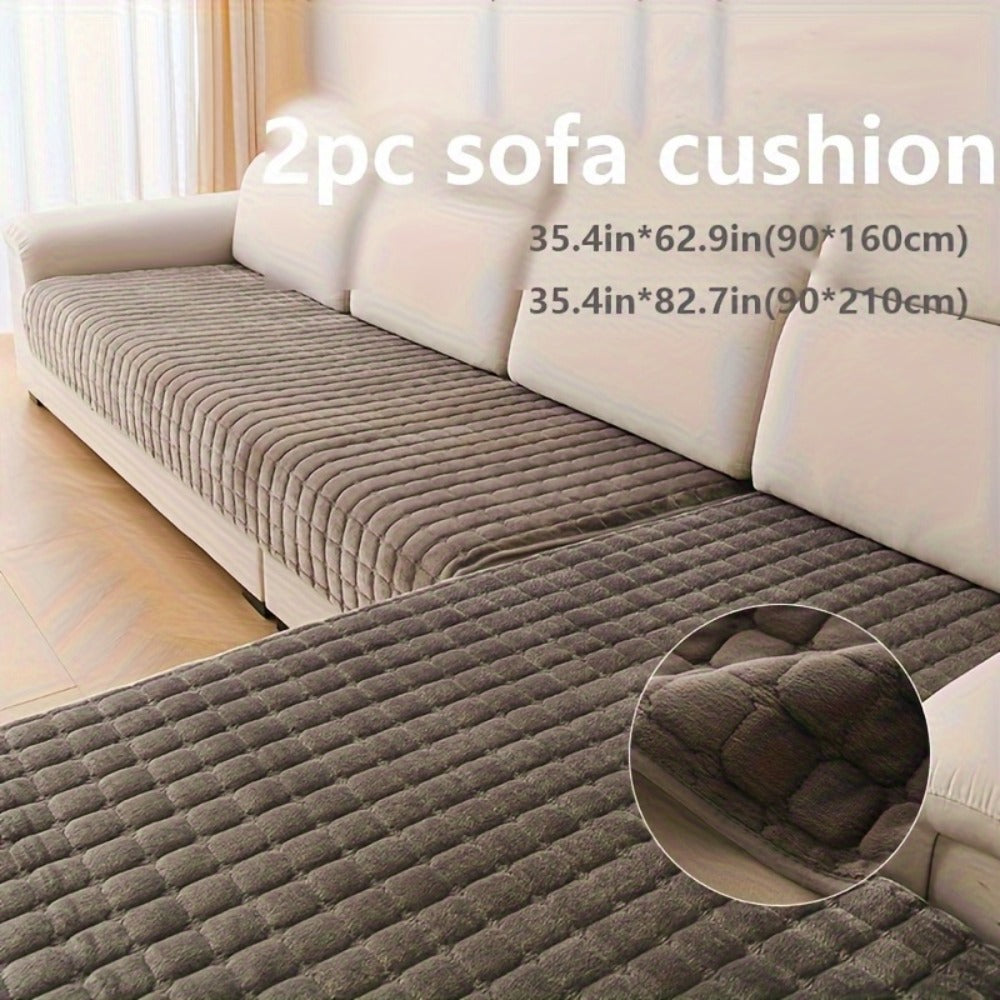 Quilted Flannel Velvet Sofa Cover 2pcs Set | Luxurious Jacquard Couch Cover, Soft Furniture Protector, Pet Friendly Machine Washable, All Season, Living Room Bedroom Office - product image 4
