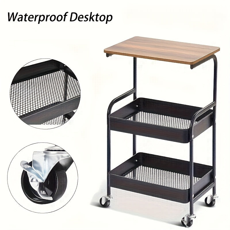 Three-layer Rolling Cart, Multi-functional Metal Storage Rack, Snack Rack, Durable Steel Frame, Portable Wheels, Suitable for Home or Office Use, Office - product image 5