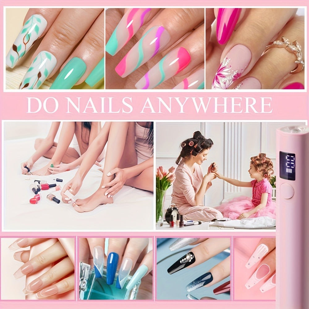 UV LED Nail Lamp Pen-Shape Cordless Rechargeable 365+405nm Gel Polish Curer – Portable Mini Nail Dryer with 2 Timer Modes 20s & 60s for Home Manicure & Nail Art, Gold White Pink - product image 9