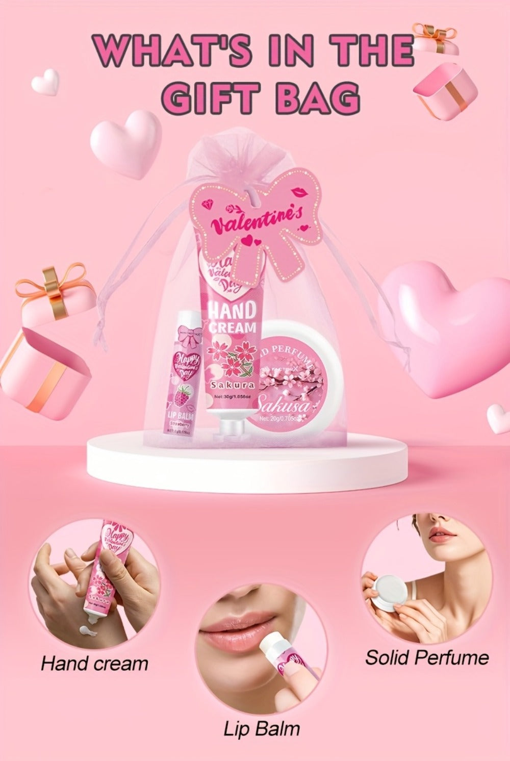 20pcs Beauty Gift Set Lip Balm Hand Cream Solid Perfume Pink Gift Bag Glossy Finish All Skin Types Holiday Party Mother's Day Wedding Bridesmaid Favors - product image 12