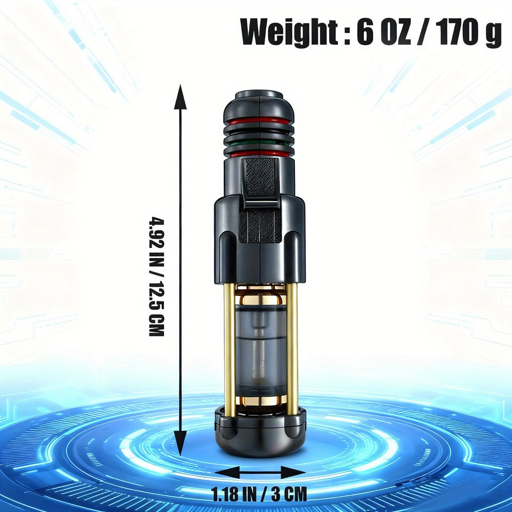Butane Torch Lighter Windproof Jet Flame Zinc Alloy Refillable – Visible Fuel Tank, Adjustable Blue Flame, Rocket Design for Camping, BBQ, Cigar & Outdoor Use, Grey & Golden (No Bu - product image 6
