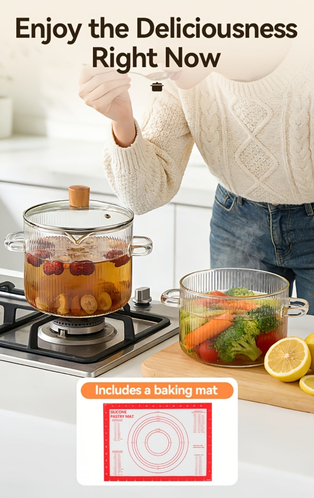 Glass Saucepan Set 2-Pack Stovetop Safe Borosilicate Ribbed Pots with Lids – 78oz & 54oz Heat Resistant Cookware for Soup, Ramen, Milk | Transparent Glass Pot Kitchen Cooking Set w - product image 23