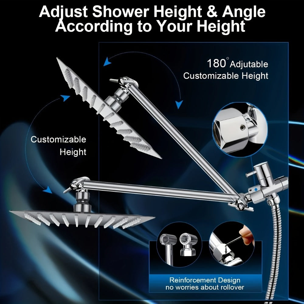 High Pressure Rainfall Shower Head Combo with Handheld Spray – 9 Spray Settings, 180° Adjustable Bracket, Stainless Steel Hose, Anti-Clog Nozzles, Modern Bathroom Shower System - product image 8