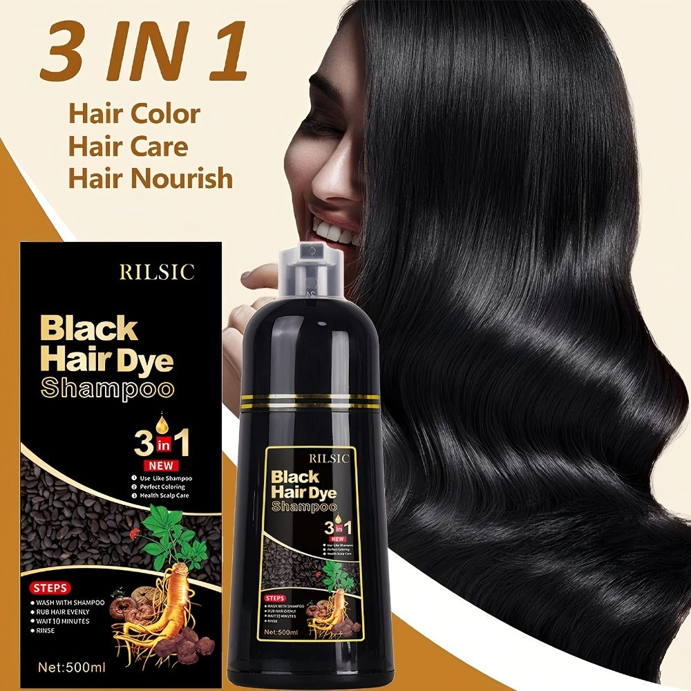 Hair Dye Shampoo 16.91oz (500ml) — 3-in-1 Herbal Formula with Plant Squalane for Instant Gray Coverage, Deep Conditioning & Everyday Cleansing | Fluffy Smooth Finish | Men & Women  - product image 2