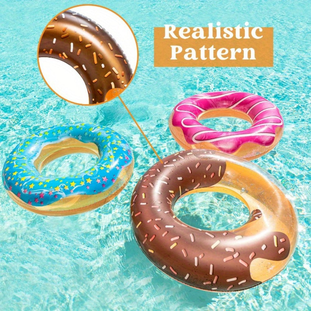 Glitter Donut Pool Float 3 Pack 32.5 Inch Inflatable Swim Ring Set | Strawberry Chocolate Mint Pool Tubes for Summer Pool Party, Birthday Decoration, Kids Teens & Adults