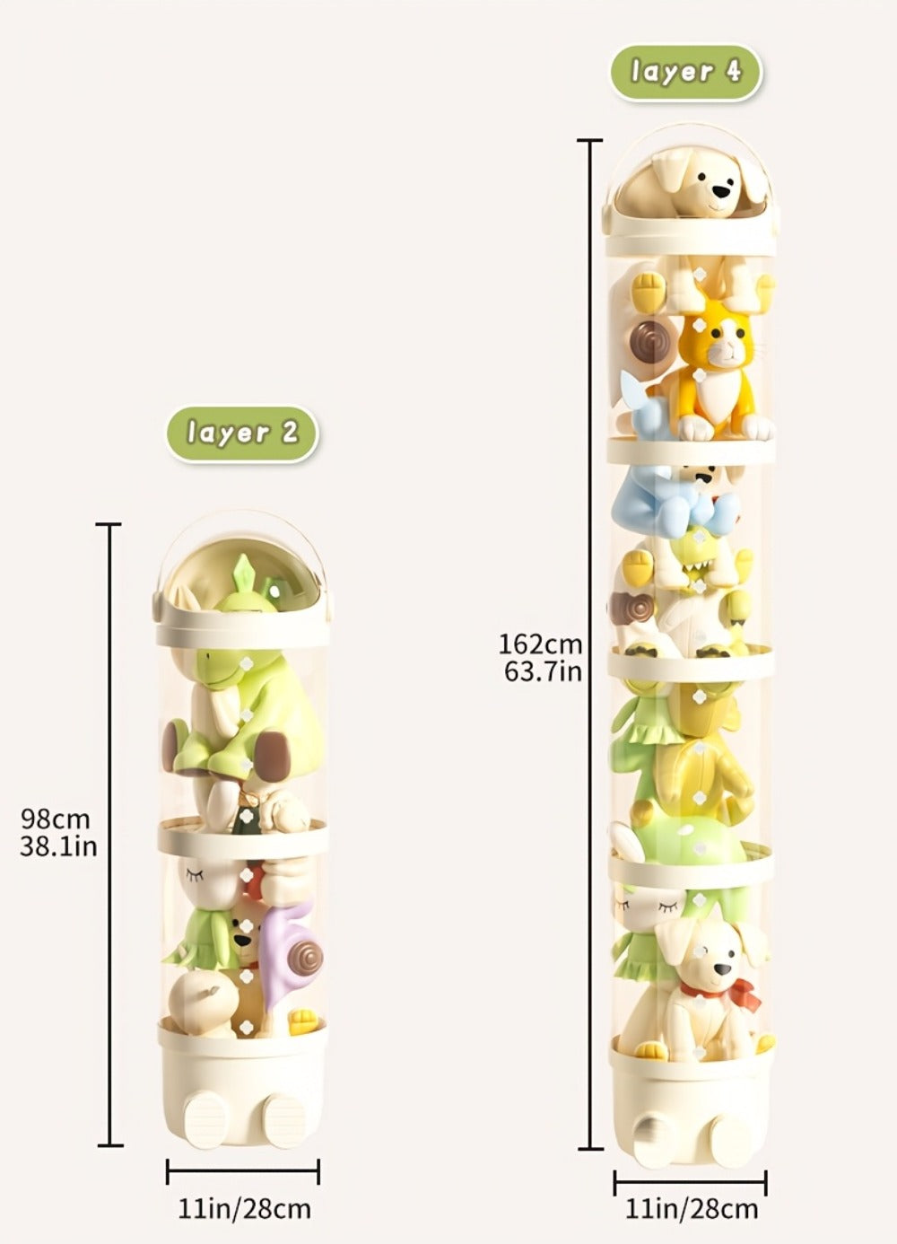Transparent Toy Storage Bin 4-Layer Cylindrical Organizer for Stuffed Animals Dolls Plush Figurines - Dustproof Clear Display Bucket Easy Assembly for Kids Bedroom Living Room Play - product image 8