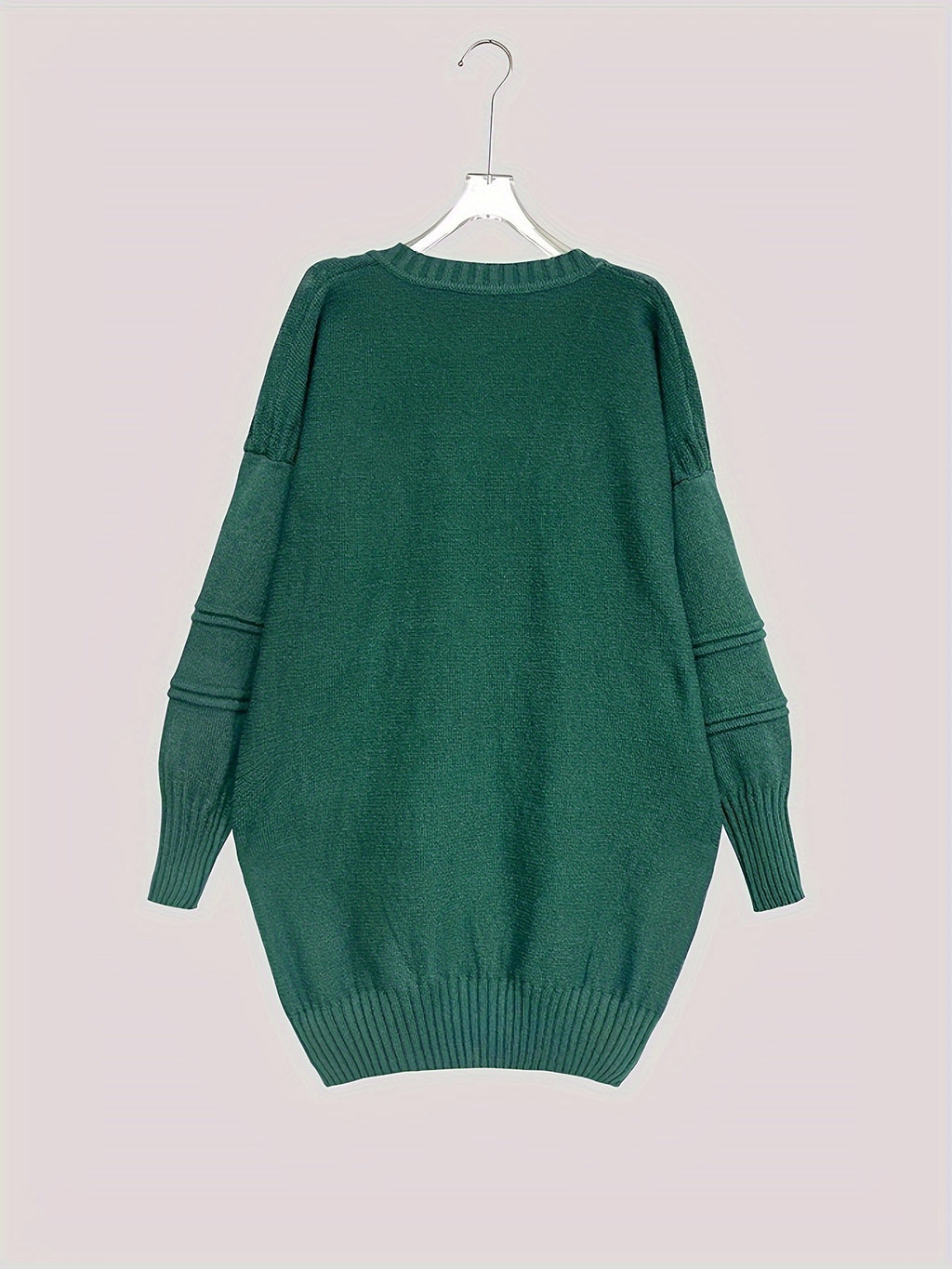 Plus Size, Women's Plus Size Oversized V-Neck Longline Sweater - Soft Machine-Washable Black Pullover for Fall Winter, Elegant Loose Fit Casual Chic Wardrobe - product image 38