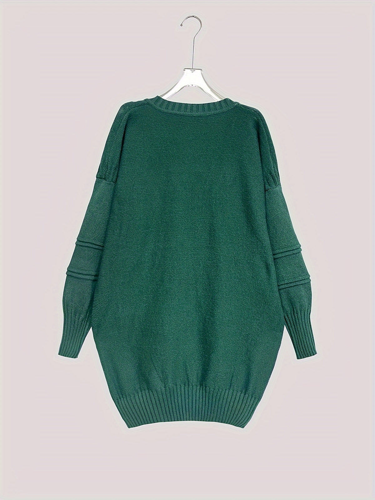 Plus Size, Women's Plus Size Oversized V-Neck Longline Sweater - Soft Machine-Washable Black Pullover for Fall Winter, Elegant Loose Fit Casual Chic Wardrobe - product image 38