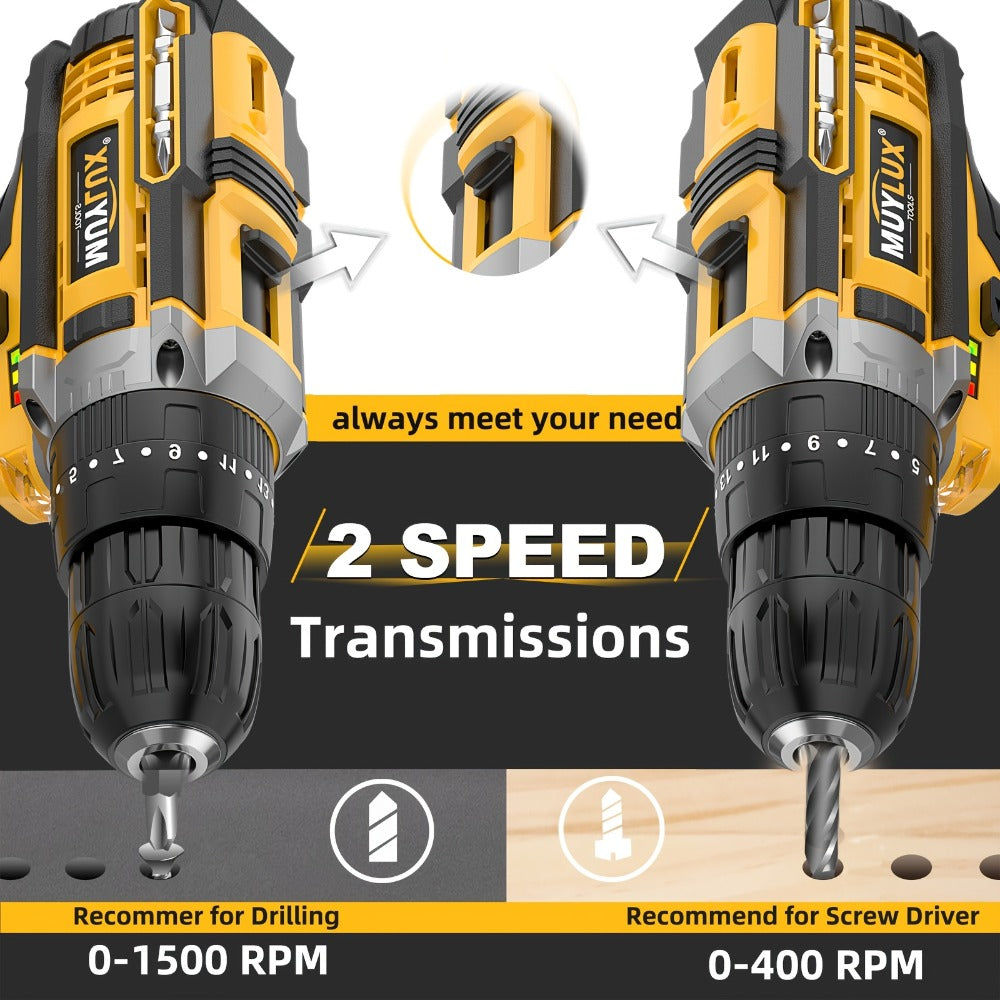 20V Cordless Drill Set Impact Power Drill 3/8 Inch Keyless Chuck 18+3 Clutch 45Nm Max Torque 2-Speed Work Light 2.0Ah Battery Fast Charger 136 148 PCS Kit - product image 13