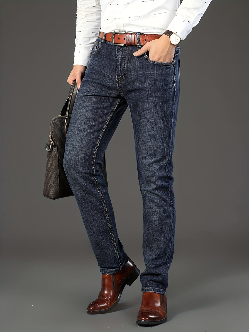 Mens For Jeans Men's Solid Denim Jeans, Light Business Style Slightly Stretch Straight Leg Pants For Outdoor Casual Daily Pantalones Para Hombres Mens Clothes - product image 8