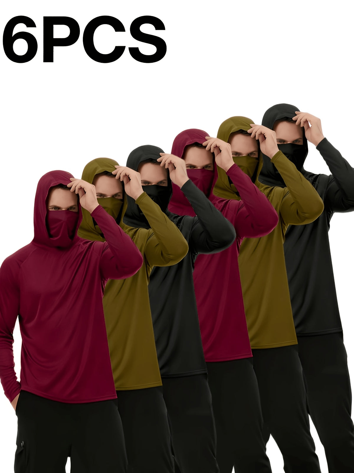 6pcs Men's Fashion Hoodie Set with Built-in Mask Trendy Style Lightweight Comfort, Quick-Dry Breathable 2026 Valentine's Day Gift - product image 2