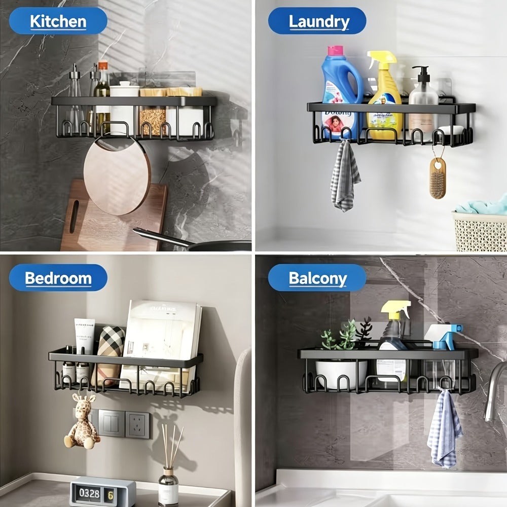 Shower Caddy Organizer Set 6 Piece No Drilling - Adhesive Wall Mounted Bathroom Storage Rack 13 Inch Toilet Paper Holder Soap Dish Toothbrush Holder Shower Shelf | Black | Kitchen  - product image 2
