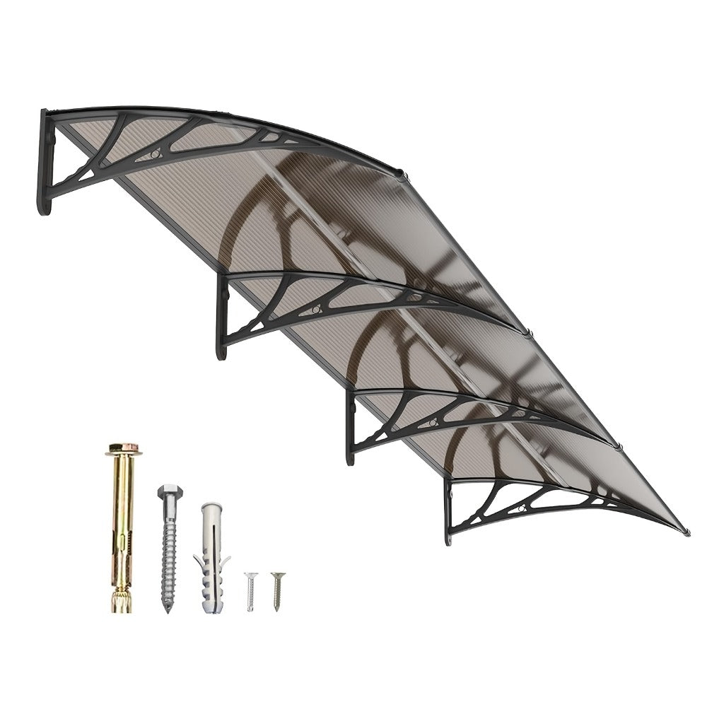 Polycarbonate Window Awning Door Canopy - UV Rain Snow Sun Protection Overhang for Doorways, Patio & Windows, Multiple Sizes, Black/Gray Bracket with Blue/Clear/Brown Board - product image 18