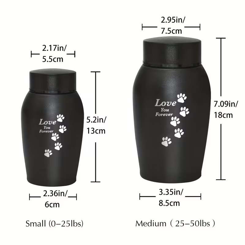 Pet Cremation Urn Stainless Steel Paw Print with Love You Forever Inscription | Secure Seal Large Ash Keepsake Box for Dogs Cats Up to 50lbs | Funeral Home Display Memorial Gift | Black Gray Blue