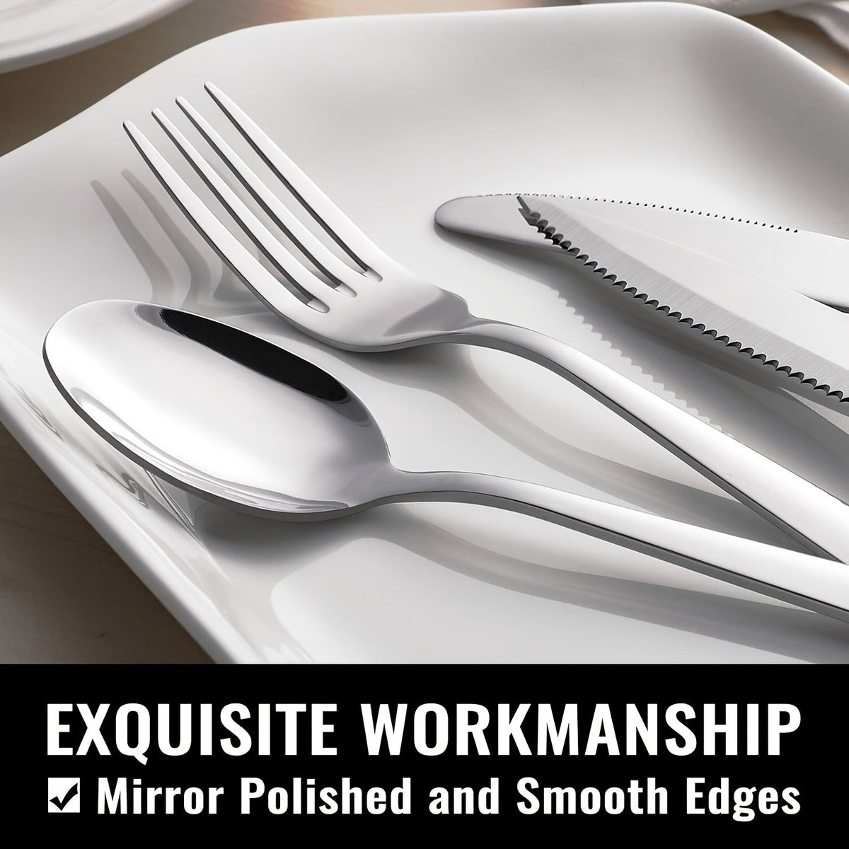 Stainless Steel Flatware Set 24/48 Piece with Steak Knives | Mirror Polished Silverware Set for 4/8 | Gifts & Outdoor Dining | Dishwasher Safe Cutlery Utensil Set with Forks Spoons Knives | Perfect for Weddings
