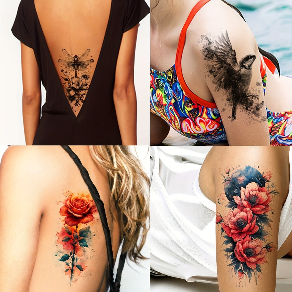 Watercolor Temporary Tattoos 24 Sheets for Women & Kids | Large Realistic Fake Tattoo Stickers Flower & Animal Designs Long Lasting Body Art Half Arm Tattoos - product image 6