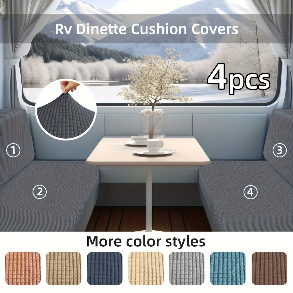 RV Dinette Cushion Covers 4 Pack Stretch Jacquard Sofa Seat Backrest Slipcovers Machine Washable Anti-Pet Hair for RV Camper Van Car Bench Travel Furniture Protection - product image 13