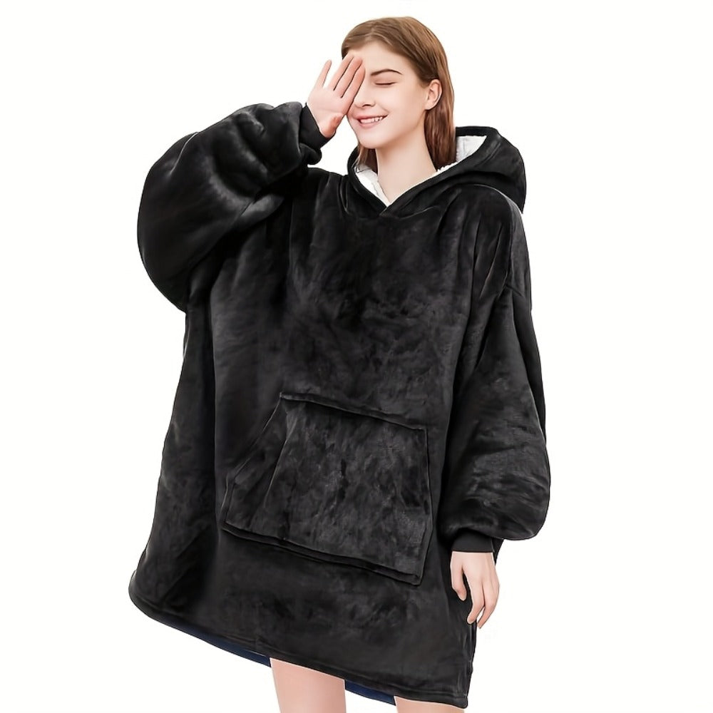 Reversible Hooded Wearable Blanket – Double-Sided Coral Fleece Suede Hoodie with Kangaroo Pocket, Machine Washable, 6 Colors - product image 9